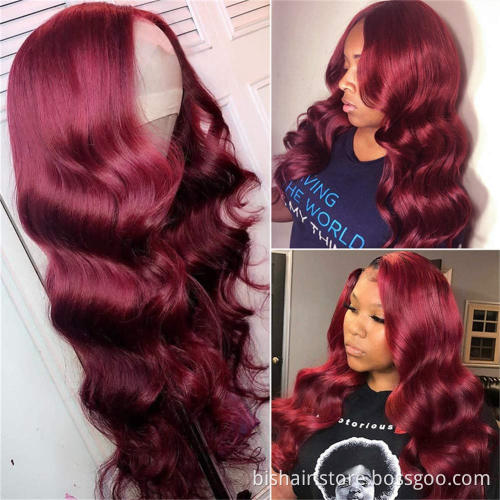 Wholesale Body Wave 99j Lace Hair Ornament Wig Real Human Hair 150% Density West Kiss Brazil 4x4 Closed Front Wig Hair for Women